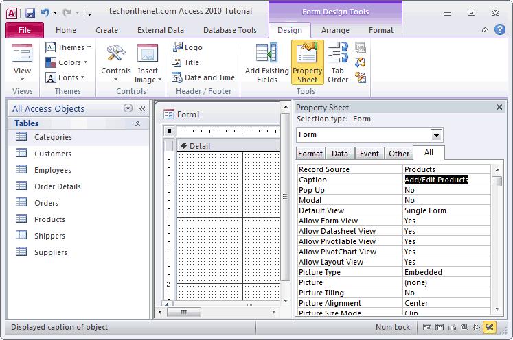 Thuộc tính Caption | Tạo Form trong Access